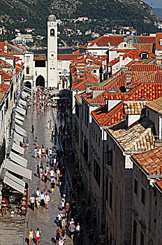鸟瞰克罗地亚杜布罗夫尼克老城区,世界文化遗产,的主街,普拉察街
