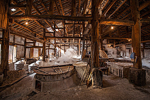 四川省自贡市千米古盐井--燊海井遗址再现古老传统的制盐工艺作坊