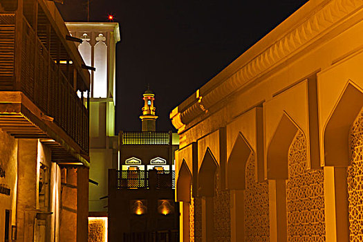 夜景,传统,风,房子,老城,迪拜,阿联酋
