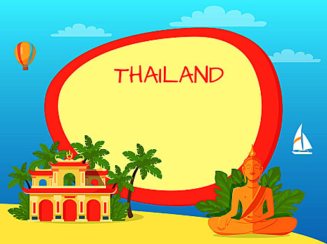 泰国,旅游,旗帜,国家,象征,留白,文化,建筑,自然,魅力,矢量,插画,度假,异域风情,概念,旅行社,广告