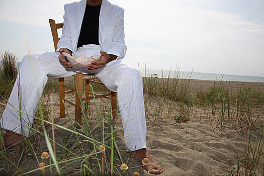 男人,折纸,海滩