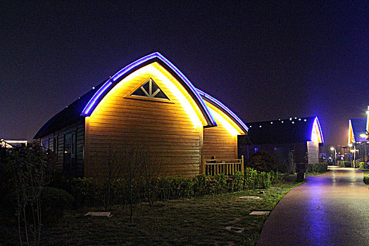 海边木屋,夜景
