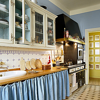 厨房,郊区住宅,蓝色,墙