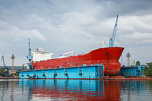 大,红色,油轮,修理,蓝色,浮码头,瓦尔纳,保加利亚