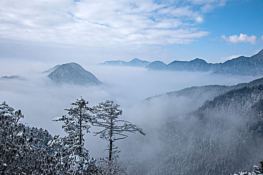 四川大邑县西岭雪山俯瞰观景台远眺西岭群山