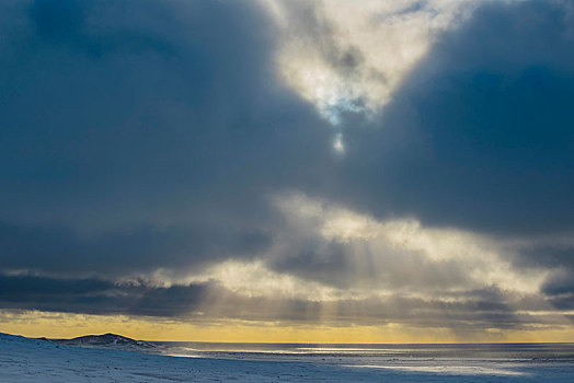 阳光,发光,乌云,海洋,冬天,半岛,斯奈山半岛,冰岛,欧洲