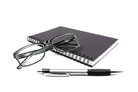 笔记本,眼镜,笔,白色背景,背景