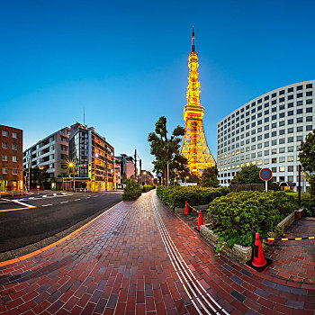 东京塔,街道,早晨,东京港区,东京,日本