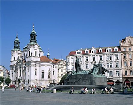 老城广场,旧城广场,雕塑,布拉格,捷克共和国