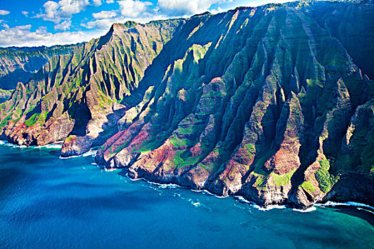 美国,夏威夷,考艾岛,俯视,海岸线