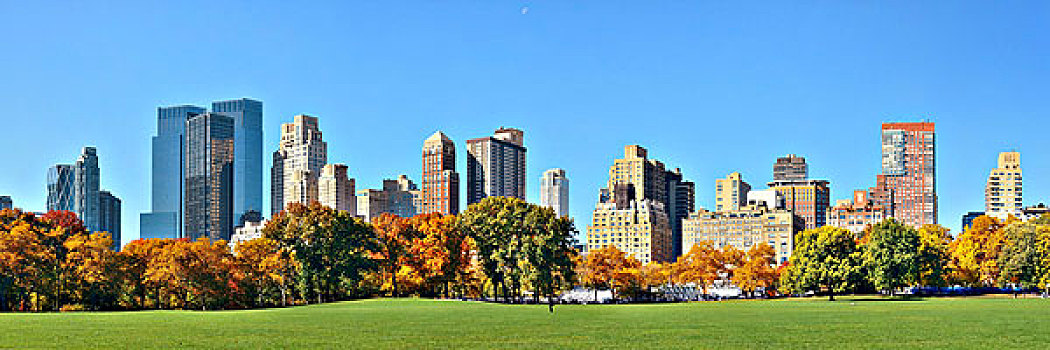曼哈顿,市中心,天际线,中央公园,秋天,纽约