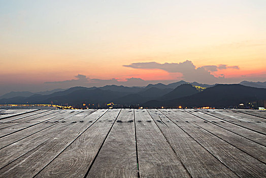 空,木地板,绿色,山,黎明