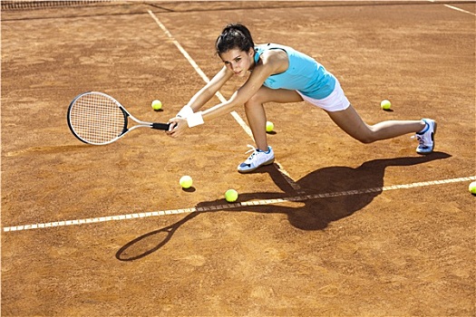 女人,玩,网球,夏天