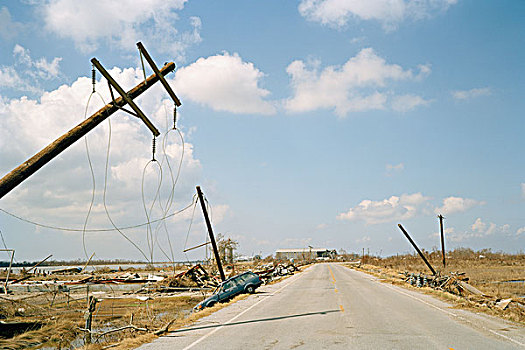 落下,电线杆,碰撞,汽车,结果,飓风,路易斯安那,美国