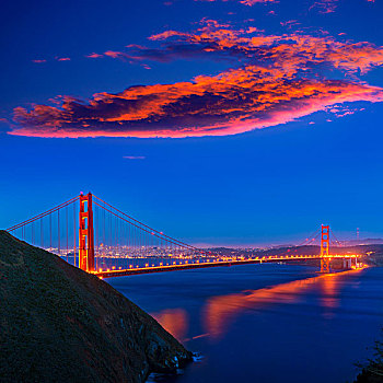旧金山,金门大桥,日落,加利福尼亚