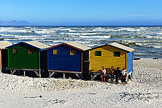 彩色,海滩,屋舍,沙滩,福尔斯湾,西海角,南非,非洲
