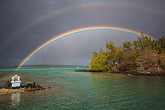 彩虹,上方,水,毛里求斯