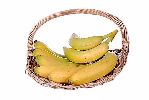 香蕉,稻草,篮子,隔绝,白色背景