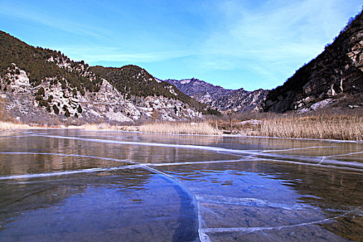 山峦环抱的冰湖