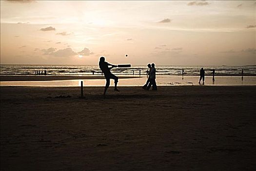 人,玩,板球,孟买,海滩