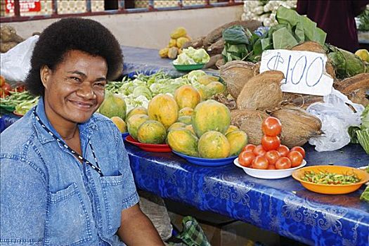 斐济,维提岛,斐济人,女人,销售,农产品,市场