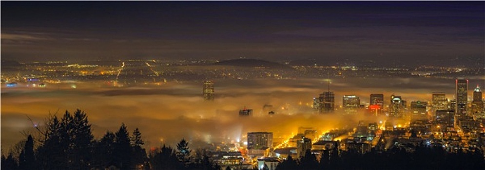 雾,上方,城市,波特兰,黎明