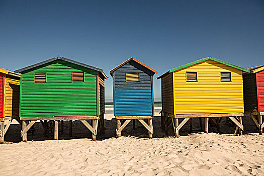 彩色,房子,沙滩,蓝天,海滩