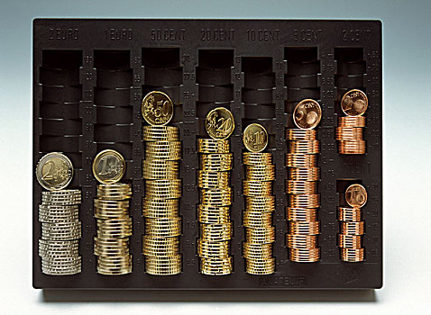 欧元,分币,硬币,堆积,钱,托盘