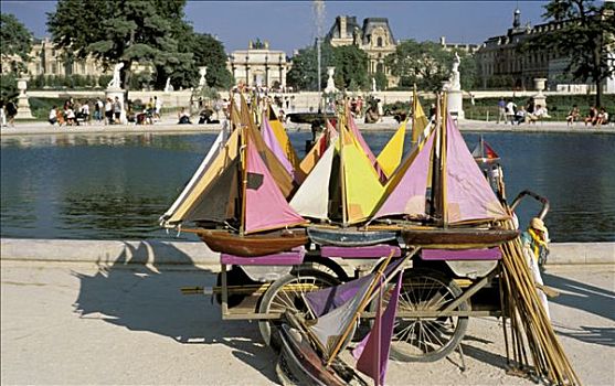 法国,巴黎,杜乐丽花园,小,船,盆地