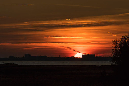 日落,上方,荷兰,海岸