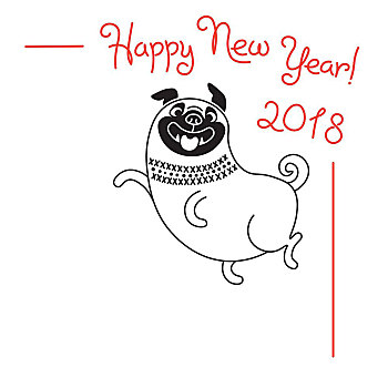 高兴,新年,卡,有趣,哈巴狗,度假,狗,中国人,黄道十二宫,象征,矢量,插画