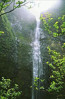 夏威夷,考艾岛,纳帕利海岸,瀑布