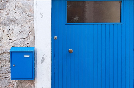 蓝色,门,邮筒
