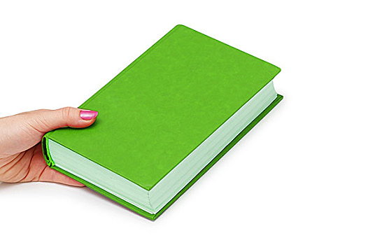 握着,绿色,书本,隔绝,白色背景