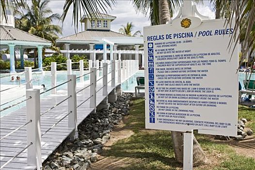 警告标识,旁侧,游泳池,半岛,酒店,瓦拉德罗,古巴,加勒比海,北美