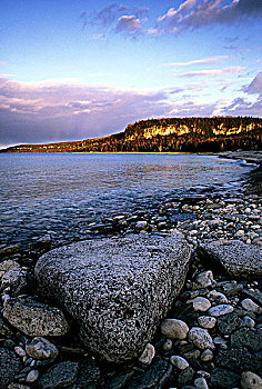 日落,悬崖,尼亚加拉,上方,湾,局部,乔治亚湾,布鲁斯半岛,安大略省,加拿大