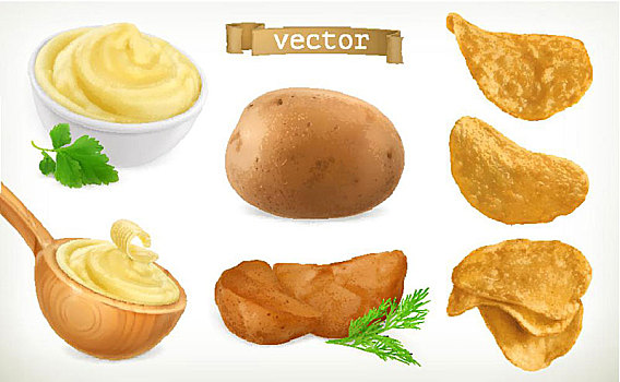 土豆,捣碎,薯条,蔬菜,矢量,象征
