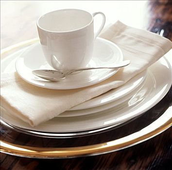 桌面布置,大,小,盘子,咖啡杯