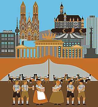 插画,展示,上面,旅游胜地,德国