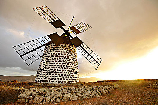 风车,富埃特文图拉岛,加纳利群岛,西班牙,欧洲