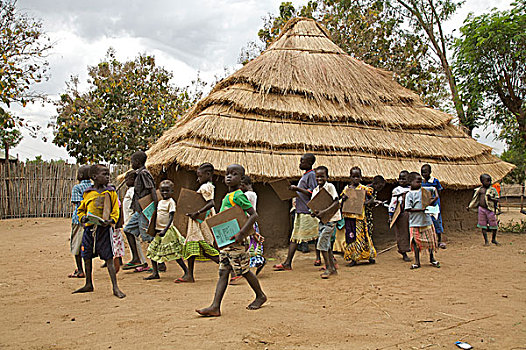 孩子,离开,社交,小学,乡村,警察,许多,学校,战争,不安全,南,苏丹,十二月,2008年