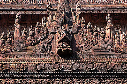 雕刻,木质,建筑,寺院,曼德勒,分开,缅甸,亚洲