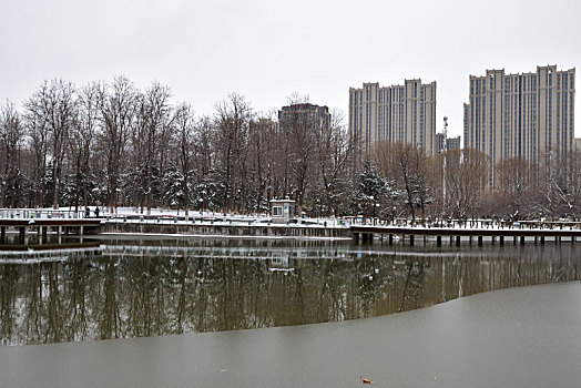 河北省石家庄市公园雪景