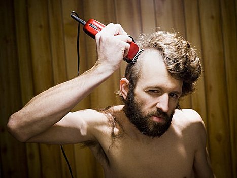 男人,剃,头部,电动剃须刀