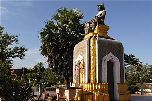 雕塑,国王,塔銮寺,万象,老挝,亚洲