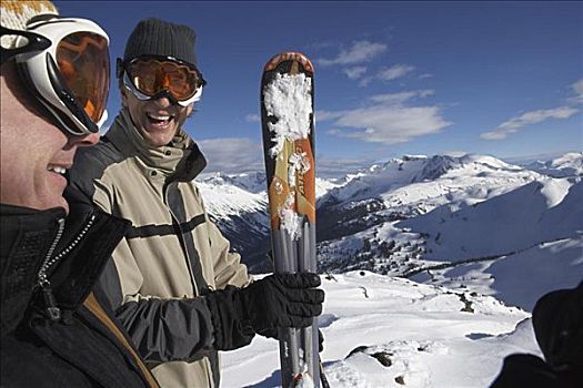 两个男人,滑雪,山,加拿大