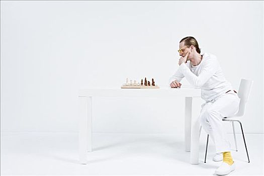 一个,男人,玩,下棋