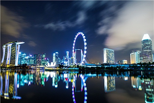 新加坡城,天际线,夜晚