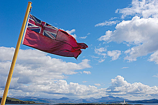 红色,旗帜,英国,商业,海洋,渡轮,岛屿,西部,高地,阿盖尔郡,保泰松,苏格兰,欧洲