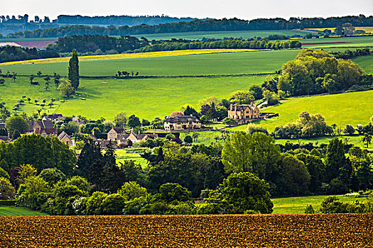 俯视,农田,乡村,碎屑,格洛斯特郡,科茨沃尔德,英格兰,英国
